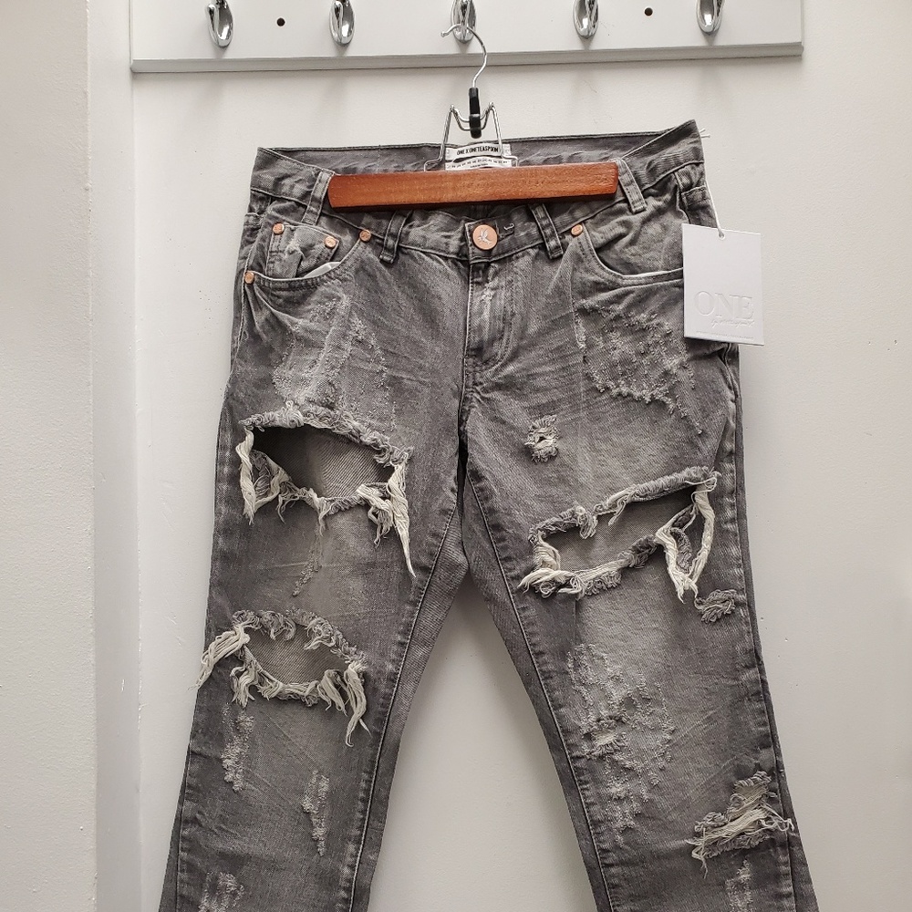 One Teaspoon Grey Ripped Denim